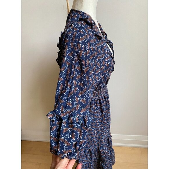 Max Studio BNWOT Women Blue floral tiered midi Dress sz Medium balloon sleeve - Picture 3 of 6